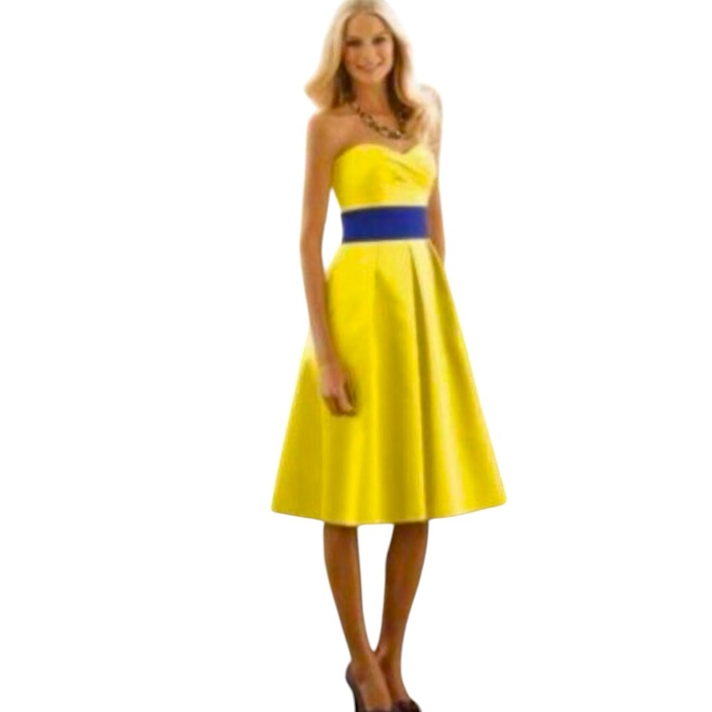 After Six wedding Bridesmaid Cocktail Dress Women's Sz6 yellow & blue W/Pockets